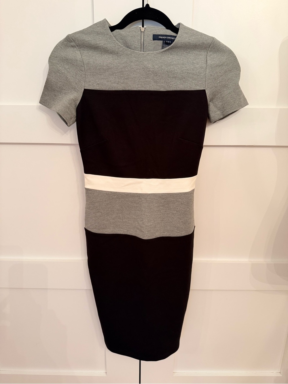 French Connection Black, Gray & White Colorblock Midi Dress